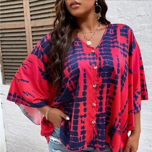 2/$15 Shein PLUS Tie Dye Batwing Sleeve Blouse